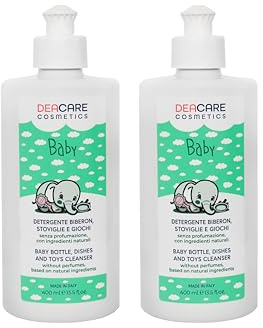 Deacare Baby KIT 2 DETERGENTE BIBERON STOVIGLIE E GIOCHI con Enzimi di Origine Naturale, Senza Profumo, Detersivo Biberon, Rimuove Residui Cibo e Sanitizza, Dermatologicamente Testato - 2x400ml