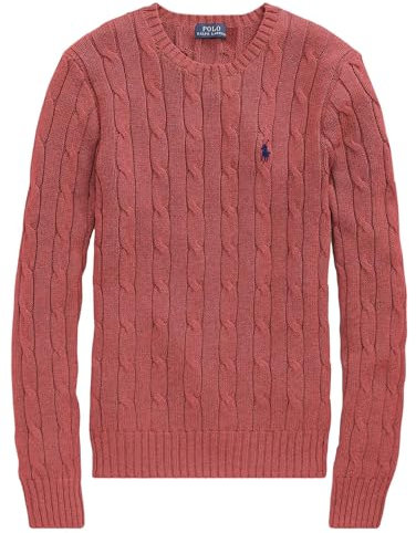 POLO RALPH LAUREN Men's Iconic Cable Knit Cotton Pullover Sweater, Fadded Red, Large
