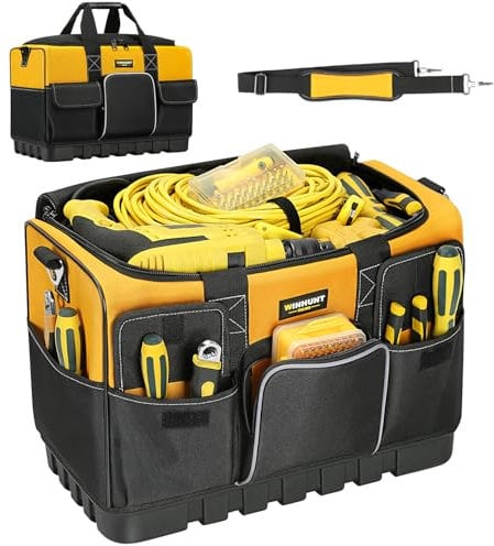 WINHUNT Borsa portautensili da 18 pollici, grande borsa per attrezzi da 600 denari, per attrezzi fai da te e attrezzature, colore giallo e nero (46 cm/18 pollici)