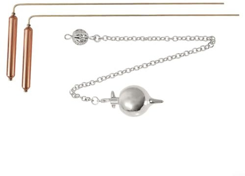 Tiges de radiesthésie professionnelles en cuivre, détecteur de métaux à main, kit de détection de métaux avec pendentif pour enquêtes débutants experts (argent)