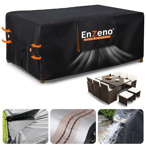 garden Furniture Set Cover Waterproof with Air Vent, 250X250cm outdoor table cover for Rectangle/Rectangular Table and Chair Set，420D Heavy Duty Oxford Fabric patio Table Cover Windproof