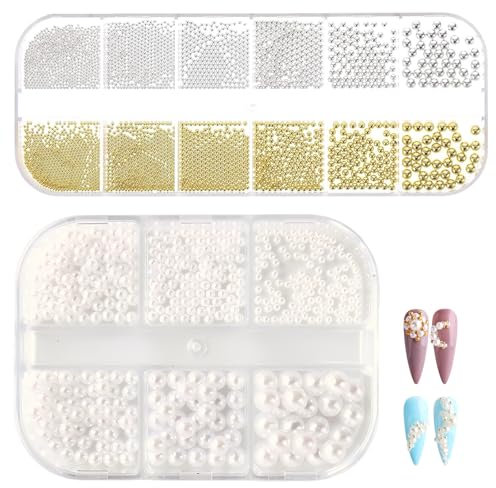 Bettinay 2 Boxes Nail Gems for Nail Art,Nail Beads Supplies Accessories for DIY Craft Kit