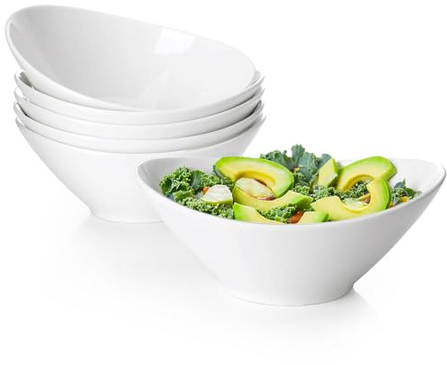 Teocera 7 Inch Salad Bowls Set of 6, 18 oz Large Soup Bowls– Microwave & Dishwasher Safe, for Pasta, Snacks, White