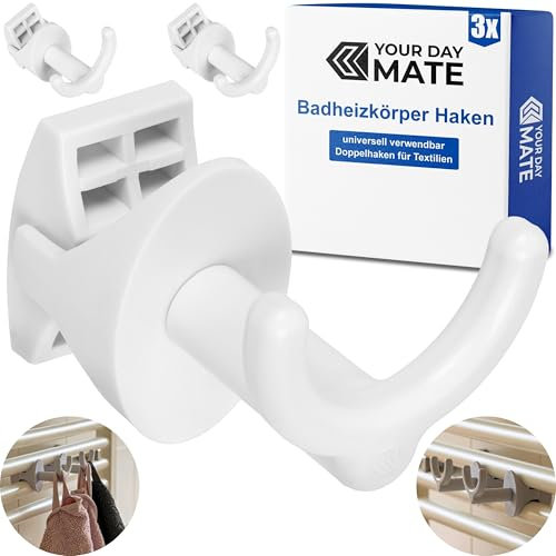 Ganchos roscados para radiadores redondos, paquete de 3, en blanco, ganchos para radiadores para tuberías de 30 mm grosor, ganchos para radiadores de baño, gancho toallero, clip para gancho toallero