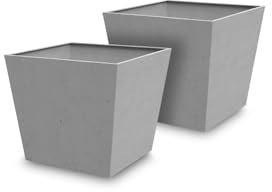 Keter Set de 2 Maceteros de Exterior Polyal Betón, Color Gris,Polialuminio con Apariencia de Hormigón, Cuadrado, Capacidad 73,5L, Medidas 48x48x43 cm