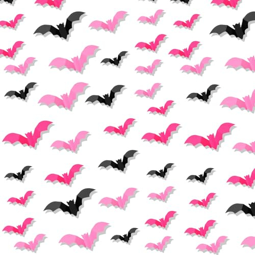 Gjinxi Halloween-Wandaufkleber, Fledermaus-Wanddekoration, gruselige 3D-Kunststoff-Fledermaus-Wandaufkleber, 4 Größen, rosa, schwarz, gruselige Fledermäuse, Gothic-Wandaufkleber für Zuhause, Fenster