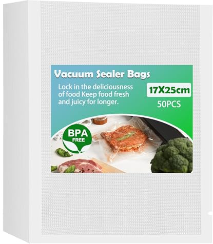 huruirui Vacuum Sealer Bags for Food 17x25cm 50pcs Vacuum Sealer Bags Vac Pack Bag BPA Free Great for Sous Vide PreCut Bag