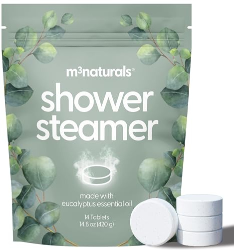 Eucalyptus Aromatherapy Shower Steamers – Supports Sinus Relief, Relaxation, Sleep, and Post-Workout Recovery – 14 Individually Wrapped Essential Oil Tablets by M3