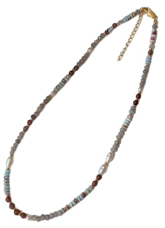 Mllepjdh Perlenkette aus Naturstein, handgewebt, handgefertigt, Perlen-Anhänger für Frauen, modischer Schmuck für Damen, verbesserter Glücks-Schmuck, フリーサイズ