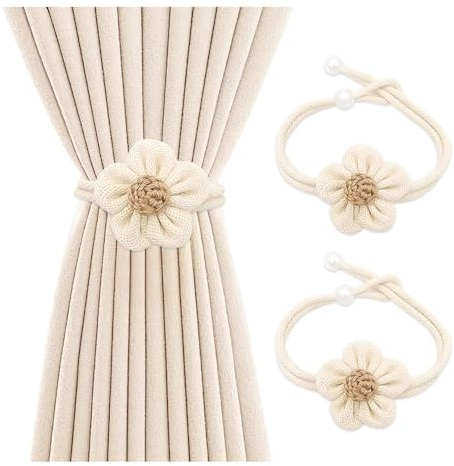 HMCEY 2 Raffhalter für Gardinen Blumen,Vorhanghalter Boho,Holder Curtain Tiebacks,Gardinen Halterung,Raffhalter für Vorhänge,Kordel Gardinen Zusammenbinden,Vorhangkordel,Vorhangklammern Zum Raffen