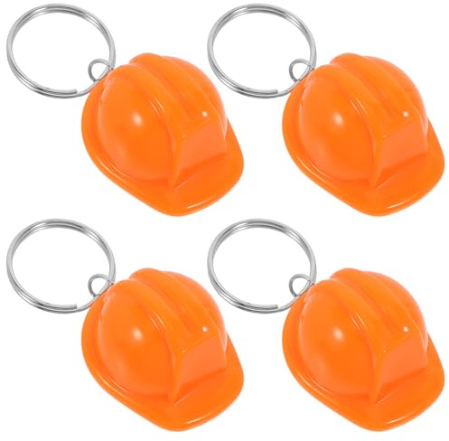 SAFIGLE 4 Stück Mini Bauhelm Schlüsselanhänger Lustiger Tragbarer Helm Schlüsselanhänger in Orange Kreatives Geschenk für Bauarbeiter und Party Modisches Ornament