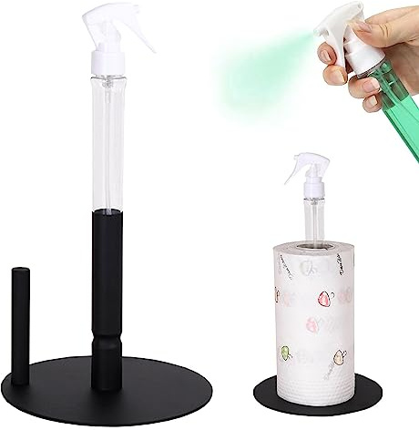 Paper Towel Holder with Spray Bottle, 2-in-1 Paper Towel Holder with Non-Slip Weighted Base, Kitchen Roll Holder, Standing for Kitchen, Worktop and Bathroom