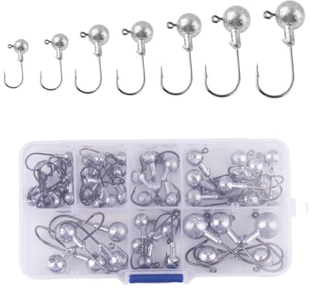 OMIGA 52 Pcs Anzuelos de Pesca 6 Tamaños de Anzuelos de Pesca Mar Anzuelos | Para Todo Tipo de Aguas Tanto Marinas Como de Agua Dulce (1G/ 2G/ 3.5G/ 5G/ 7G/ 7G/ 10G/ 14G)