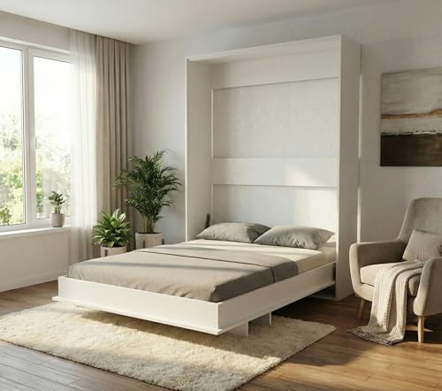 Generisch Schrankbett 140x200 cm Vertikal | Klappbett Wandbett Einzelbett platzsparend | Weiß