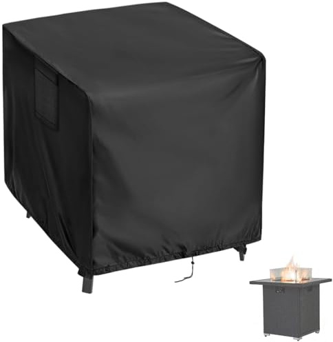 Canyonus Housse de brasero carrée imperméable et coupe-vent 84 x 84 x 61 cm | 420D robuste, 2 aérations, 2 boucles inférieures, cordon de serrage inférieur, housses de cheminée de jardin, noir
