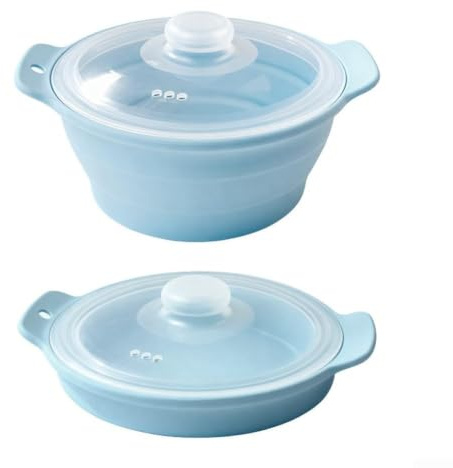 Multifunktionaler Silikon-Dampfkochtopf, BPA-Mikrowellen-Dampfkorb für schnelle Mahlzeiten, kompakte Aufbewahrung für kleine Küchen (hellblau)