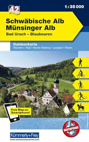 Schwäbische Alb - Münsinger Alb Nr. 42 Outdoorkarte Deutschland 1:35 000: Bad Urach, Blaubeuren, water resistant, free Download mit HKF Maps App (Kümmerly+Frey Outdoorkarten Deutschland, Band 42)