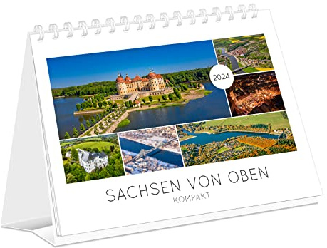 Kalender Sachsen von oben kompakt 2024 | 21 x 15 cm | weißes Kalendarium