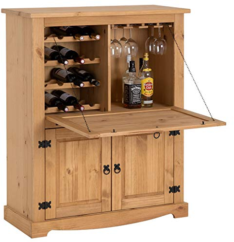 IDIMEX Meuble Bar à vin Tequila Armoire comptoir avec Range Bouteilles vin spiritueux et Range Verres, bahut de Style Mexicain en pin Massif Finition teintée/cirée