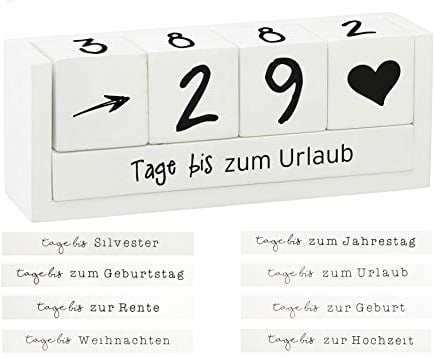 Countdown Holz Würfel - 16 x 6 cm - Tageszähler Kalender mit 8 Sprüchen - Dauerkalender für Hochzeit Prüfung Geburtstag Ruhestand Urlaub Weihnachten