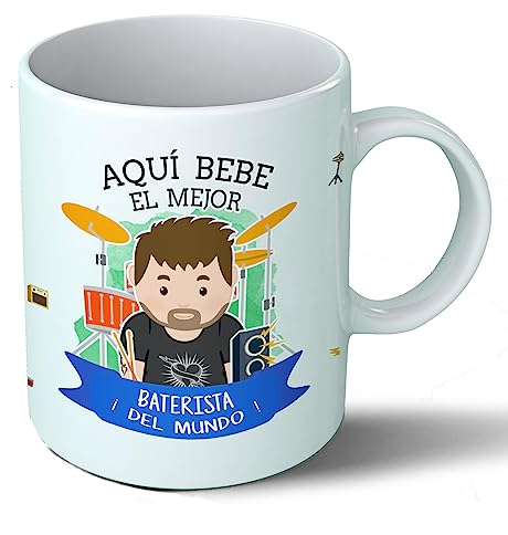 Planetacase - Taza Baterista - Regalo Original - Cerámica Alta Resistencia 330 mL - Apta Microondas y Lavavajillas - Ideal Música y Músicos, Batería, Baterista, Él