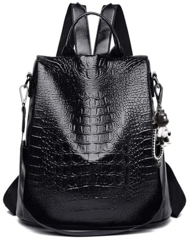 AINUOEY Damen Rucksack Taschen Frauen Elegant Tasche Stadtrucksack Rucksackhandtasche Vintage PU-Leder 76654 1-teilig Set Schwarz