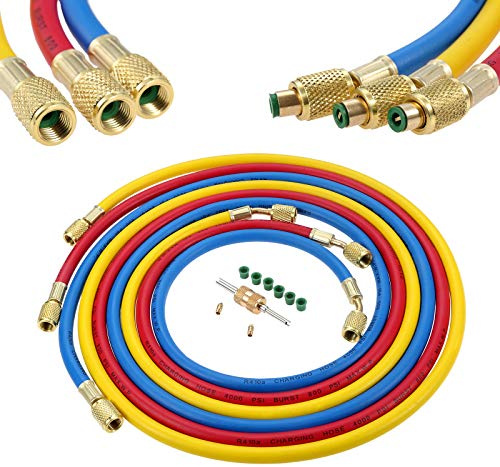 SURIEEN Tuyau de charge pour réfrigérant R410A AC de 182,9 cm, filetage SAE 6,35 mm, 3 couleurs, 800-4000 psi, convient pour l'entretien de l'air conditionné R134A R12 R22 R502 R404