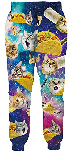Loveternal Hipster Hose Herren Pizza Katze Jogginghose 3D Druck Cat Sweatpants Sport Hosen Casual Baggy Jogginghose L