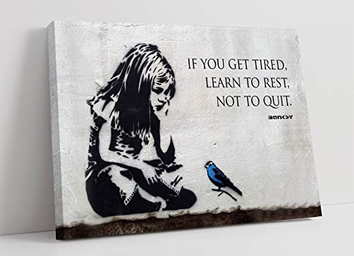 BANKSY GIRL BLUE BIRD QUOTE FRAMED CANVAS WALL ART PRINT ARTWORK GRAFFITI (18in x 12in / 45cm x 30cm)