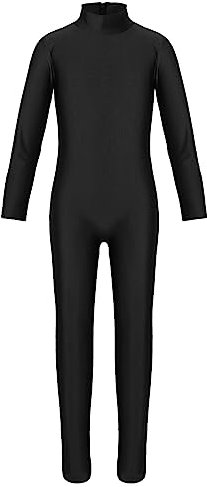 Nimiya Kids Girls Long Sleeve Zipper Catsuit Dance Unitard Leotard Gymnastic Bodysuit Athletic Jumpsuit Black 7-8 Years
