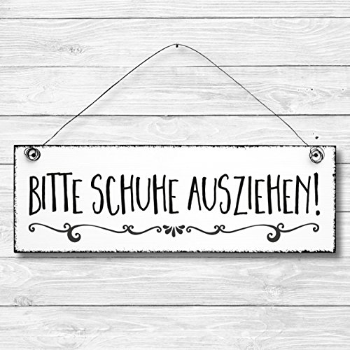 Bitte Schuhe ausziehen - Dekoschild Türschild Wandschild aus Holz 10x30cm - Holzdeko Holzbild Deko Schild