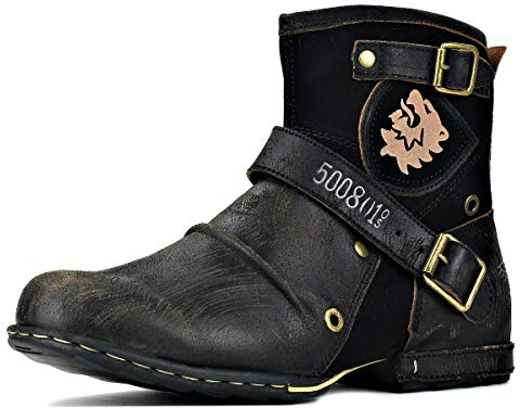 COWSDELLA Stivali da uomo da Motorcycle da Cowboy moda Pelle Chukka Boots Stivaletti Classico Graffi Nero,5008-1-D2, US13(EU47)