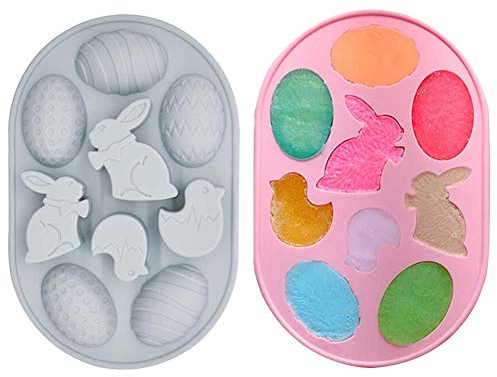 JAHEMU Silikonform Schokoladenform Ostern Mould Kuchenform Hase Seifenformen Küche Backform für Backen, Kuchen, Schokolade, 2 Stück (Grau, Pink)