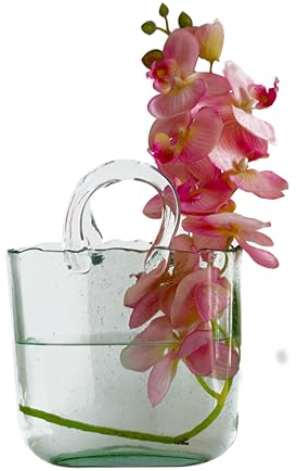 XIAOTENG Handgemachte Glasvase Kleiner Blumenkorb, mundgeblasene Handtasche Glasbeutel mit Blase, kreative transparente Vase, Mini Kristall Fischtank