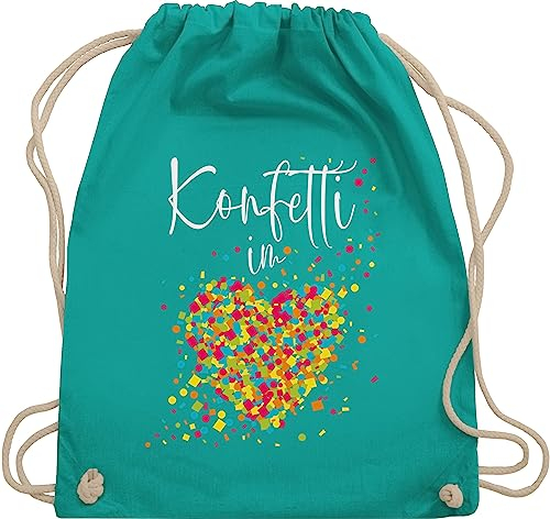 Shirtracer Turnbeutel Rucksack - Karneval & Fasching - Taschen - Konfetti im Herzen I - Unisize - Türkis - kamelle tasche karnevalsbeutel faschings köln stoffbeutel für wurfmaterial karnevalstasche