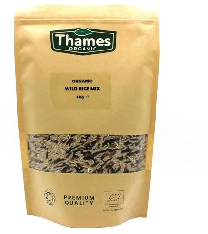 Organic Wild Rice Mix - Camargue Red Rice, Wild Rice, Long Grain Brown Rice, Raw, Vegan, GMO-Free - No Additives or Preservatives - Nutritious, Flavorful, and Sustainable - Thames Organic 1kg