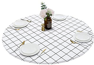 DZYP Runde Tischdecke Elastisch Eingefasst Tischabdeckung Wasserdicht ölbeständig Abwischbar Tischtuch Für Haus Terrasse Garten (Weiß,Durchmesser 140cm)