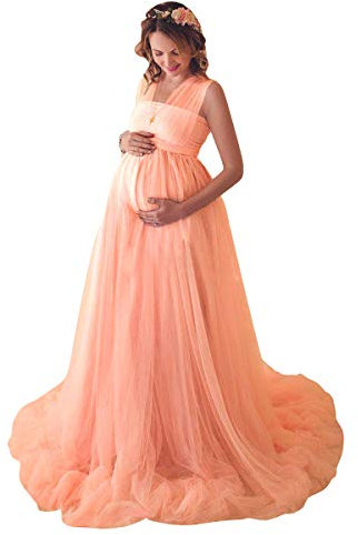 IBTOM CASTLE Robe Grossesse Shooting Photo Sexy Longue Jupe en sans Manches Bandage Tulle pour Photographie Plage Mariage Plage Soireé Cérémonie Jupes Femme Enceintes Maternité Pastèque Rouge x-Large