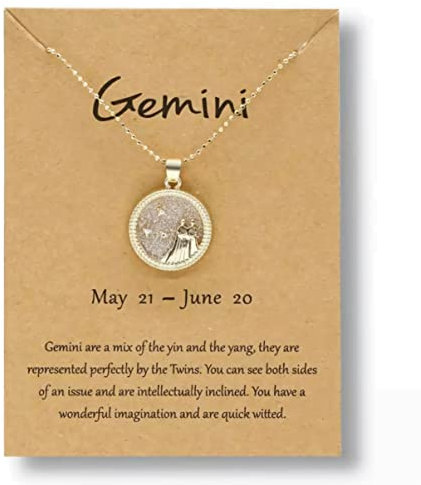 Gold Star Sign Coin Charm Pendant Chain Necklace – Day – Gemini (21st May - 21st June) - Zodiac Constellation Horoscope Celestial Astrology Jewellery - Women Men Gift