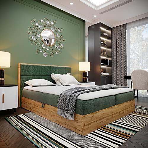 LOFT 2 Boxspringbett Doppelbett - Das Perfekte Bett für Ihr Schlafzimmer. 180x200cm Mit Bonellmatratze, Bettkasten für Bettwäsche und Topper. Mit Kopfteil. (Grün, 180x200)