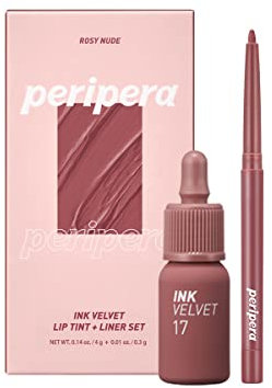 Peripera Ink the Velvet Lip Tint | High Pigment Color, Longwear, Weightless, Not Animal Tested, Gluten-Free, Paraben-Free | 0.14 fl oz (#030 CLASSIC NUDE) (#01 Liquid Lip + Liner Kit)