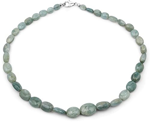 Xen Milky Aquamarin - Collier Trommelsteine Magnetverschluß 925 Silber 45 cm 45