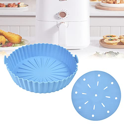 QUCUMER Air Fryer Silicone Pot, 9.5inch Air Fryer Silicone Liner Reusable Heat Resistant Non-Stick Basket Round Air Fryer Replacement Basket with Air Fryer Mats for Air Fryer Accessories