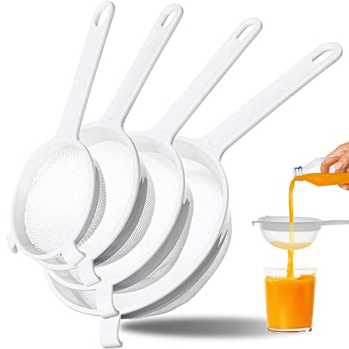 Yiphates Coladores de Malla de Plástico para Cocina con Mango Doble Oreja de Nailon, 4 Tamaños, Incluye 3 Coladores de Malla de Yogur, Filtro de Leche de Soja, Jugo de Jugo, Café, Kéfir