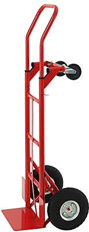 Multifunktions-Stahlrohr-Sackkarre/Transportwagen mit Standardschaufel und Gummibereifung | HxBxT 133x55x46cm | Traglast 200kg | Rot