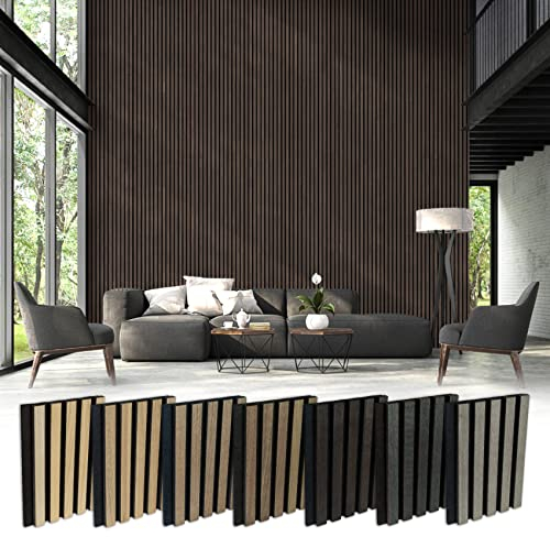 HEXIM Akustikpaneele 1,48 m² Lamellenwand Paneele MDF Wandverkleidung Holz Lamellen - (1 Paneel - light oak) Vertikal Recycling Filz Holzoptik Schwarzer Untergrund