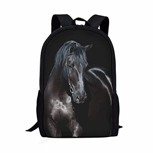 xixirimido Schulrucksack für Kinder, Jungen, Mädchen, Büchertasche für Grundschule, Schwarzes Pferd, Einheitsgröße, Lässiger Tagesrucksack