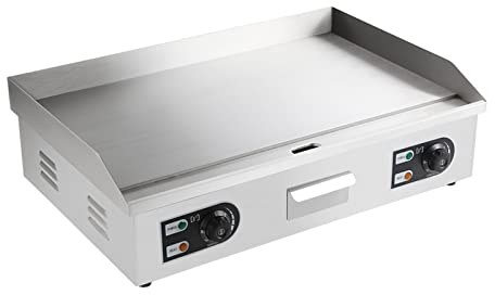 Plancha eléctrica Parrilla de encimera Comercial Cocina de Escritorio de Acero Inoxidable Placa calefactora Plana Grande Barbacoa Hamburguesa Tocino Barbacoa Control de Temperatura Dual (compl