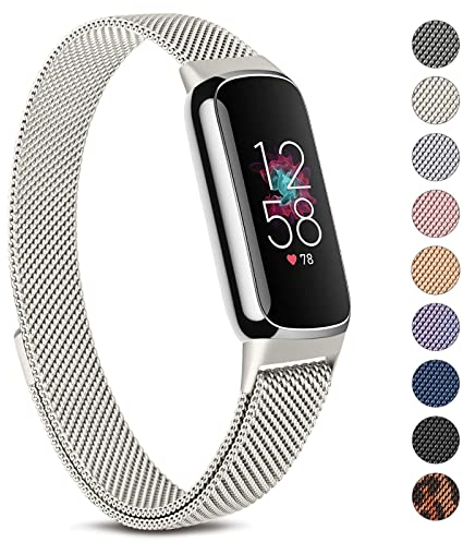 Oumida Armband Kompatibel mit Fitbit Luxe Armband für Damen Herren, Prämie Edelstahl Metall Ersatzarmband mit Starker Magnet Uhrenarmbänder für Fitbit Luxe, Sternfarbe