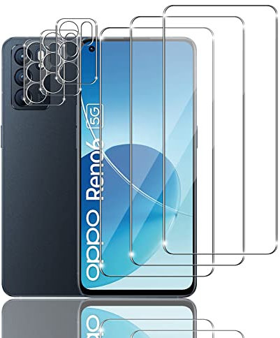Ljietr 3+3 Pièces Verre trempé Compatible avec Oppo Reno 6 5G, 3 Pièces Protection écran HD Avec 3 Pièces Caméra Arrière Protecteur, 9H Dureté, HD, Sans Bulles pour Oppo Reno 6 5G